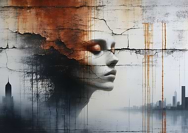 Abstract Portrait with Cityscape Background