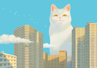 Giant Cat in Cityscape