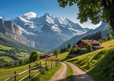 Idyllic Mountains in Village Landscape