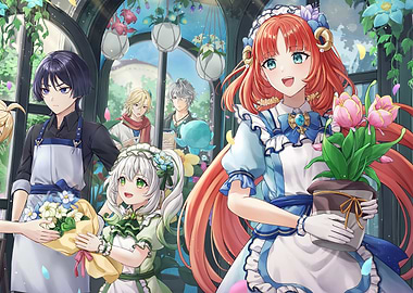 Anime characters in a flower shop