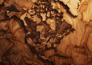 Wooden Map of North America