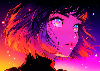 Anime Girl with Colorful Hair