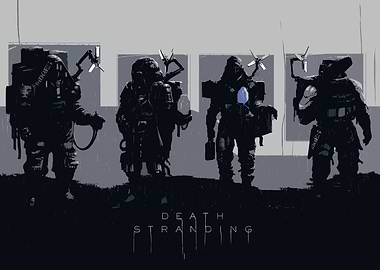 Death Stranding characters in monochrome art