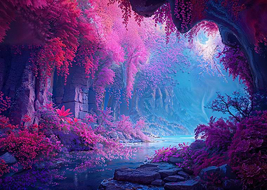Enchanted Pink and Blue Landscape