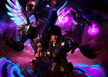 Fantasy Warrior and Magic Battle Scene