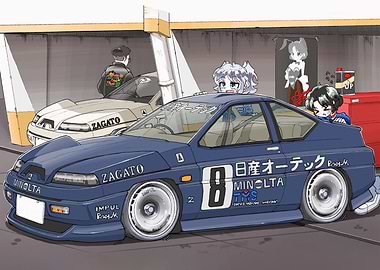 Anime-style Zagato Racing Cars in Garage