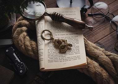 Vintage Still Life with Book and Rope