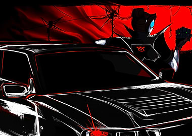 Stylized Car with Mysterious Figure