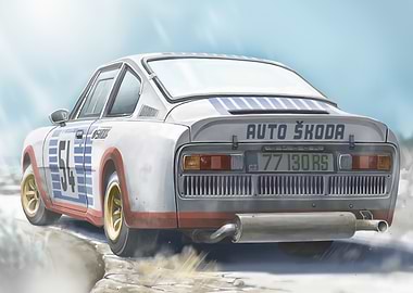 Auto Škoda Rally Car Illustration