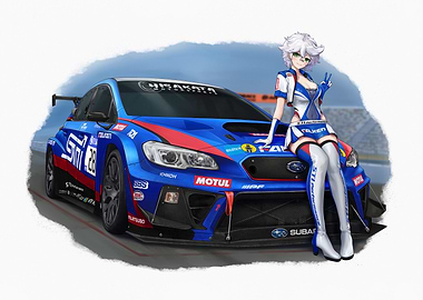 Anime Girl with Subaru Racing Car