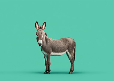 Donkey Portrait on Teal Background
