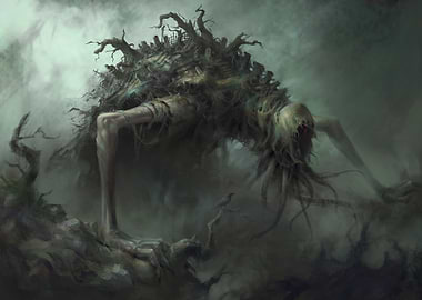 Eerie Forest Monster with Bird