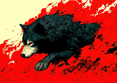Wolf in Red Splatter Art