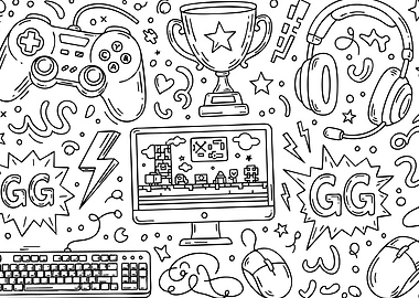 Gaming Doodle Pattern Black and White