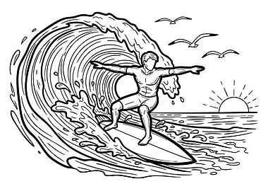 Surfer riding a wave illustration