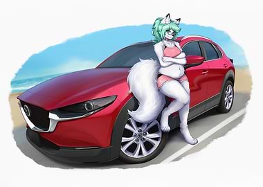 Furry Character with Red Car