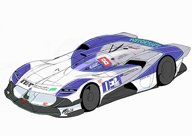 Sleek White and Blue Race Car