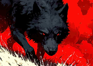 Black Wolf with Red Eyes Illustration