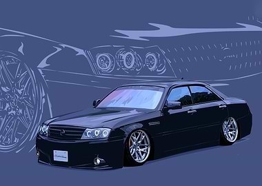 Slammed Black Sedan Car Illustration