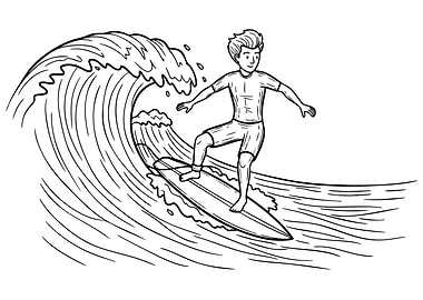 Surfer Riding a Wave Line Art
