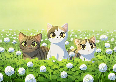 Three Cats in Clover Field