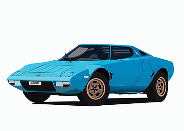 Blue Lancia Stratos Car Illustration