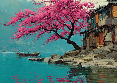 Cherry Blossom Tree by the Water