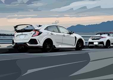 Two White Honda Cars on Road