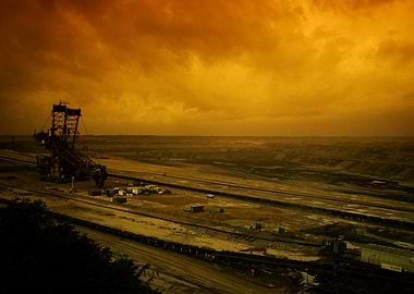 Open-pit mining landscape with machinery