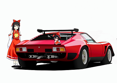 Red Car with Anime Character