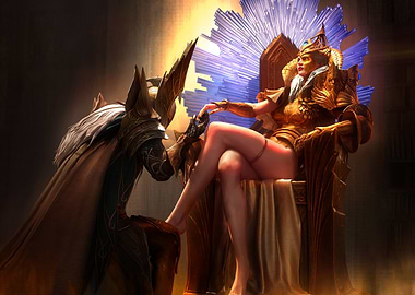 Golden Queen on Throne with Servant