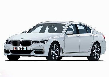 White BMW 7 Series Illustration