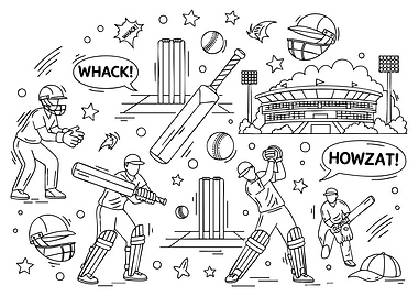 Cricket Game Line Art Illustration