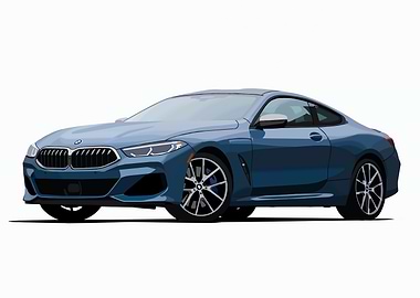 Blue BMW Coupe Illustration