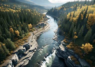 River Through the Forest Landscape Nature