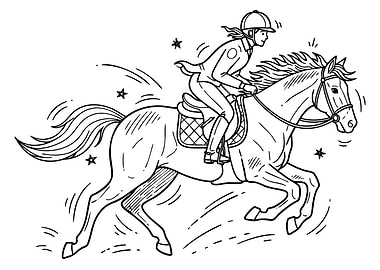 Equestrian Rider on Horse Line Art