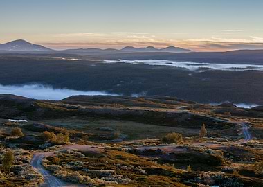 Scenic Mountain Landscape with Fog