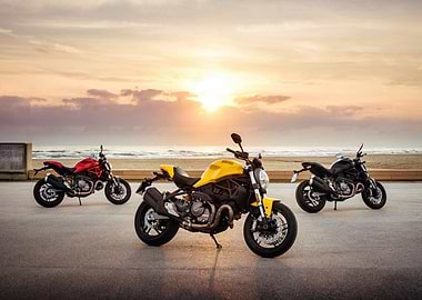 Ducati Monster Motorcycles at Sunset