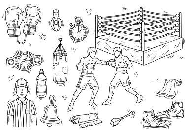 Boxing Sketch with Ring and Fighters