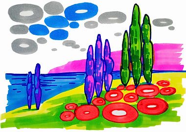 Colorful Landscape with Trees and Sky