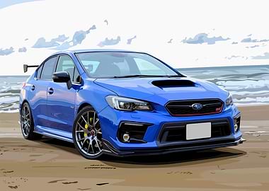 Blue WRX on Beach