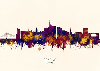 Reading England Skyline Watercolor Silhouette