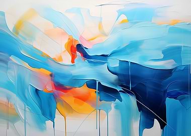 Abstract Painting with Blue, Orange and Yellow