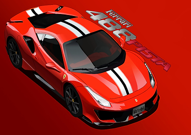 Red Ferrari 488 Pista Illustration