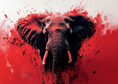 Elephant with Red Paint Splatter