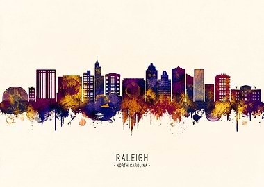 Raleigh, North Carolina Skyline Watercolor Art