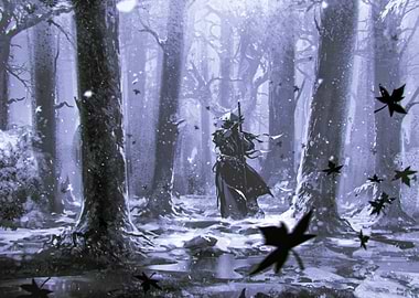 Samurai in Winter Forest