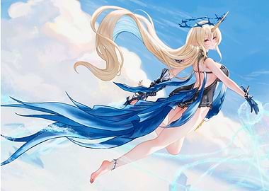 Girl with Unicorn Horn in Sky