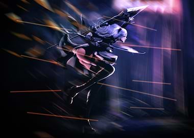 Dynamic Anime Girl with Swords