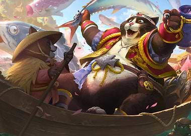 Joyful Cat Fishermen in a Boat